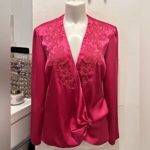 Anne Klein Pink Blouse with Embroidered Detail 1990s vintage